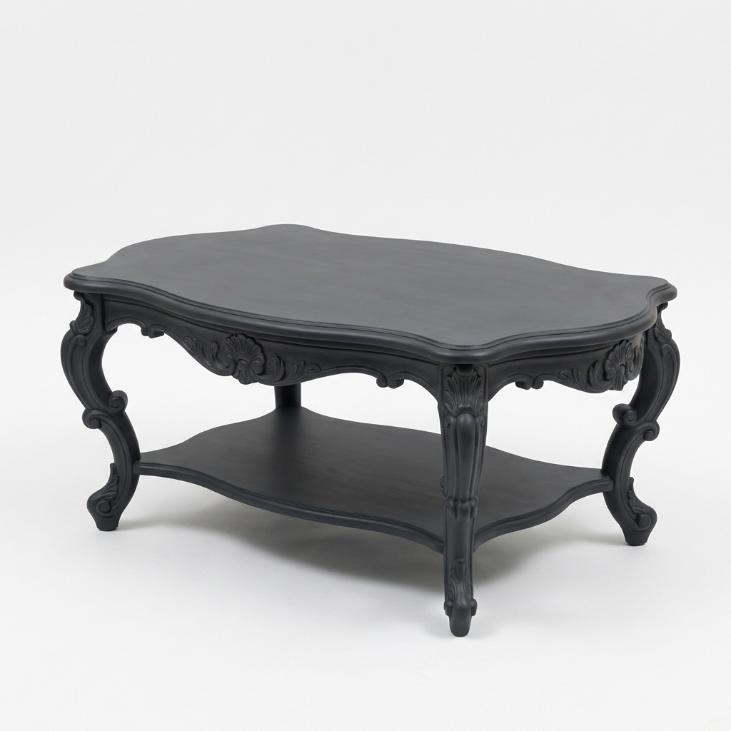 French Vintage Carved Coffee Table with Lower Shelf