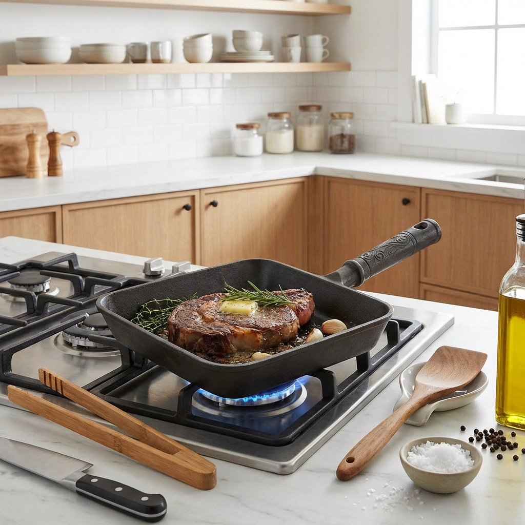 Pre-Seasoned Cast Iron Square Skillet Pan