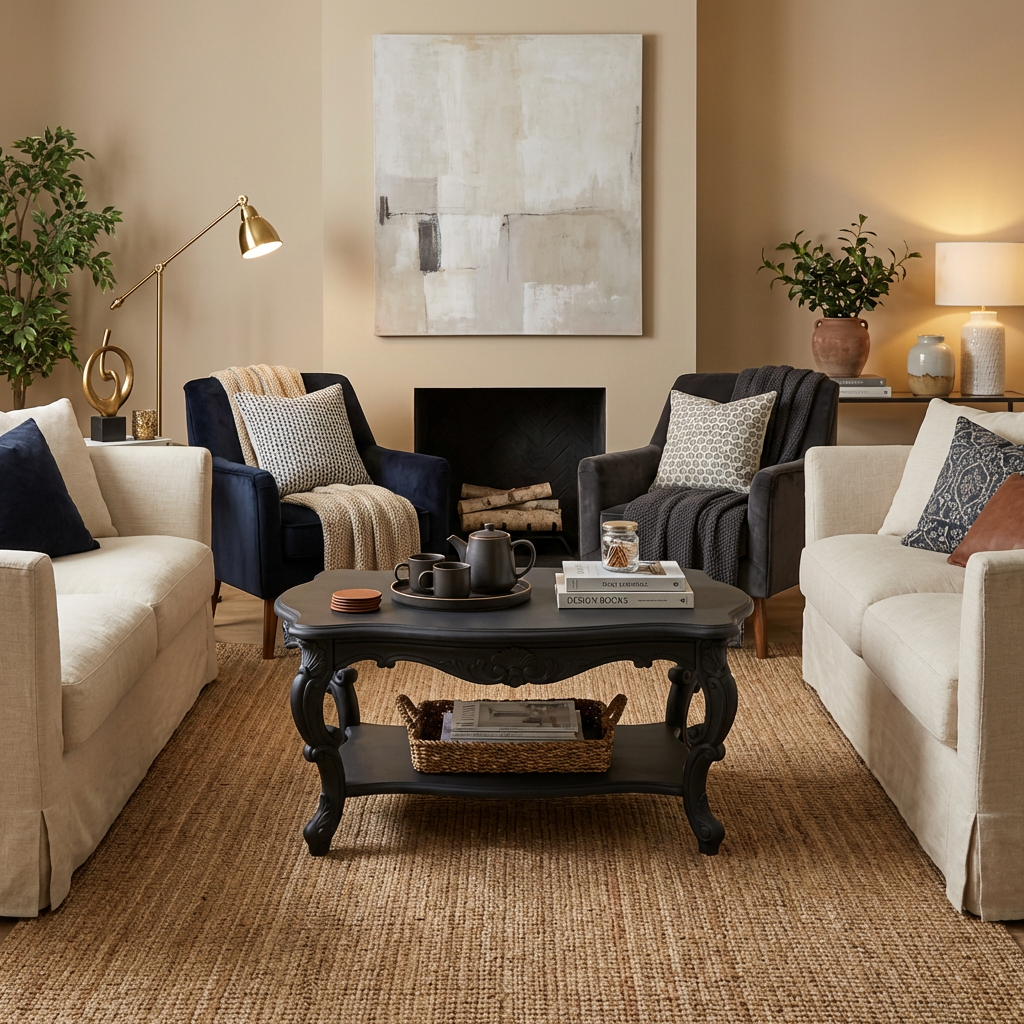 French Vintage Carved Coffee Table with Lower Shelf